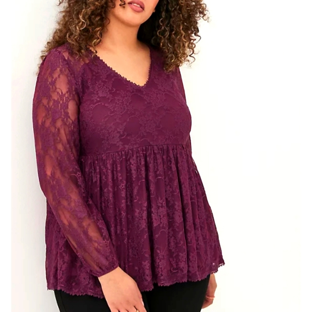 TORRID Babydoll Lace Purple Holiday Christmas Party Top